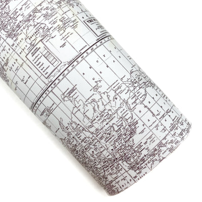 Grayscale Vintage Map Vegan Leather