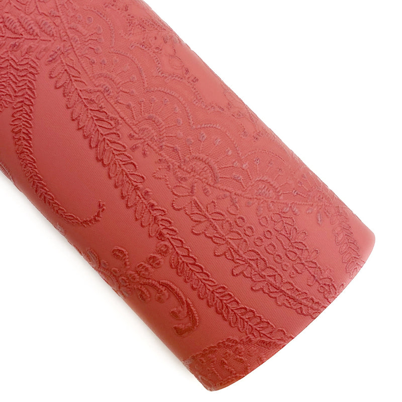 Burnt Red Applique Lace Embossed Vegan Leather