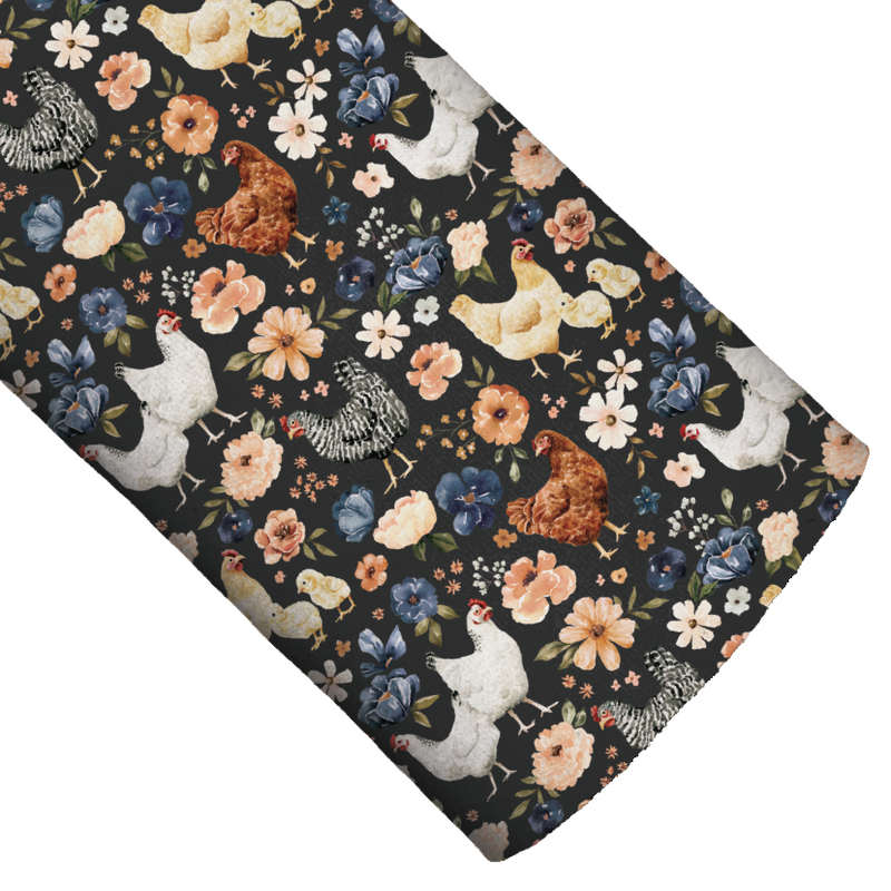 Farm and Meadow Chicken Floral Charcoal Faux Leather