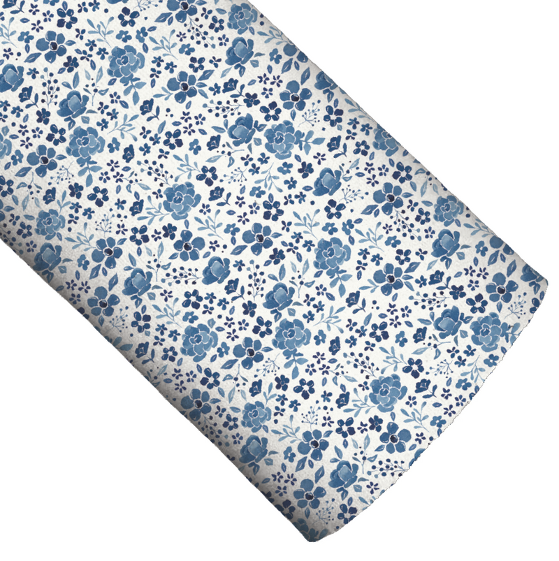 Farm and Meadow Country Floral Blue Faux Leather