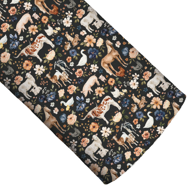 Farm and Meadow Farm Animal Floral Charcoal Faux Leather