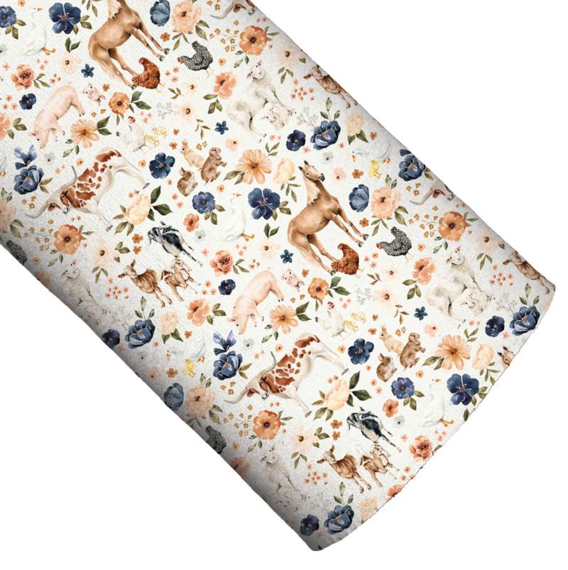 Farm and Meadow Farm Animal Floral Cream Faux Leather