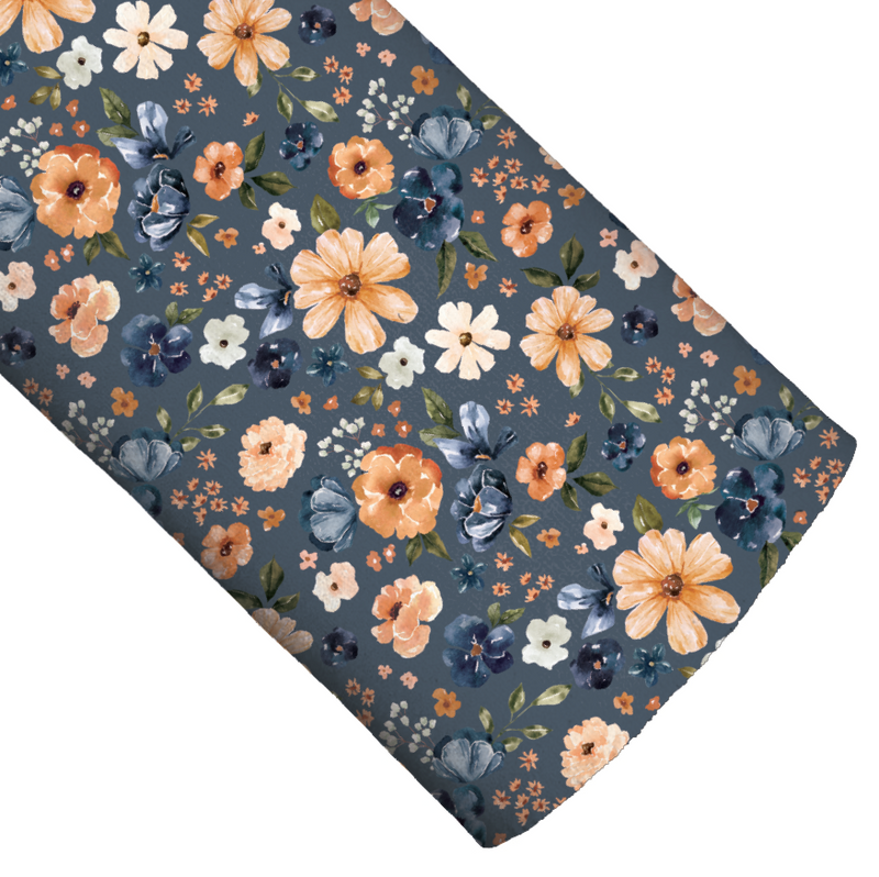 Farm and Meadow Floral Country Blue Faux Leather