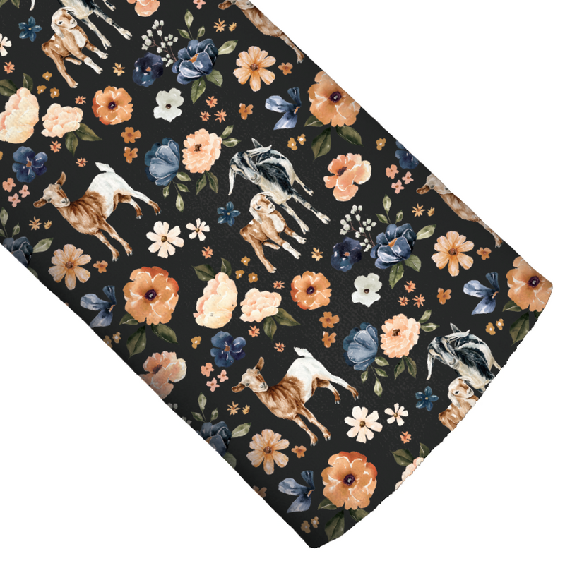 Farm and Meadow Goat Floral Charcoal Faux Leather