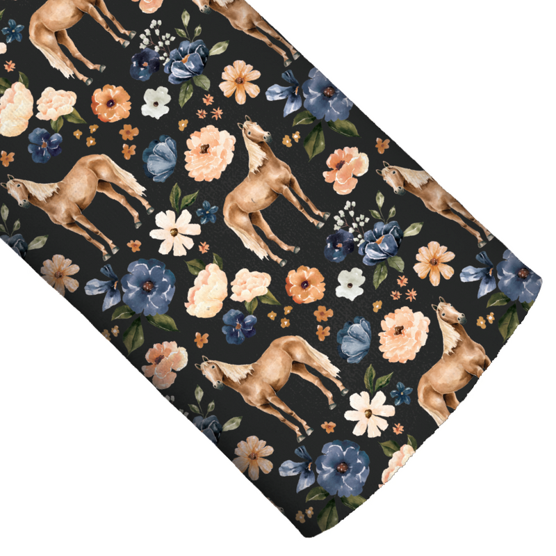 Farm and Meadow Horse Floral Charcoal Faux Leather