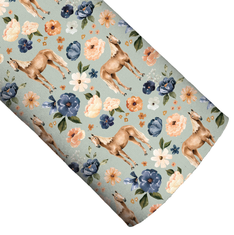 Farm and Meadow Horse Floral Light Blue Faux Leather