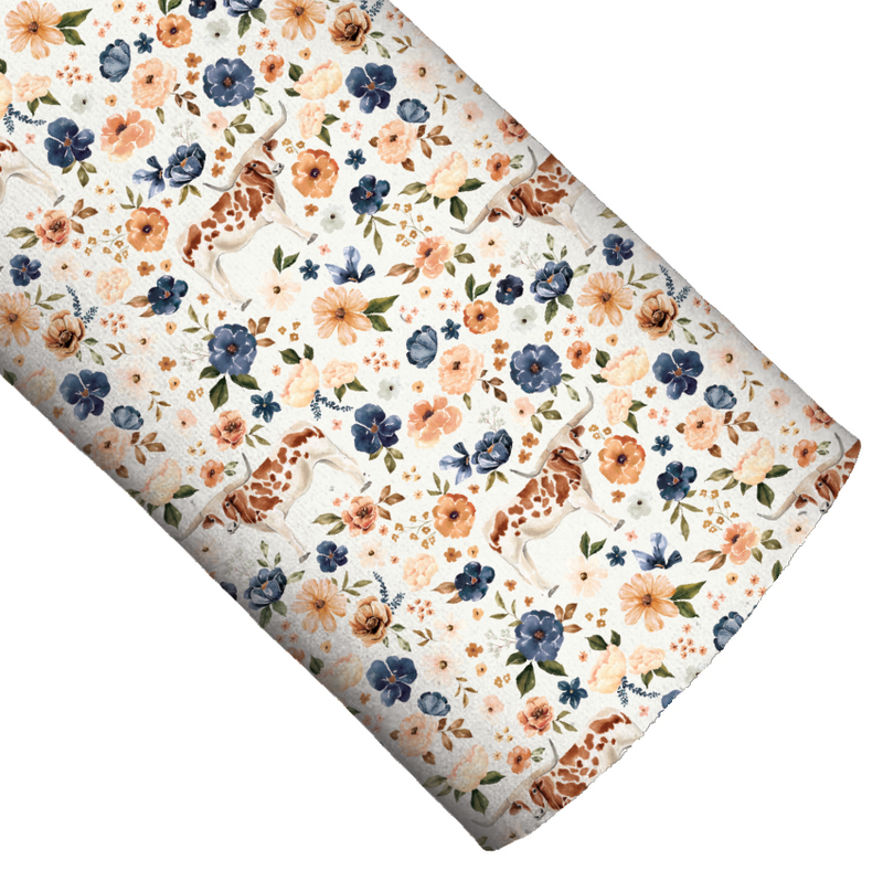 Farm and Meadow Longhorn Cow Floral Cream Faux Leather