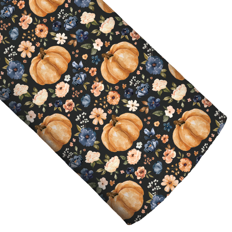 Farm and Meadow Pumpkin Floral Charcoal Faux Leather