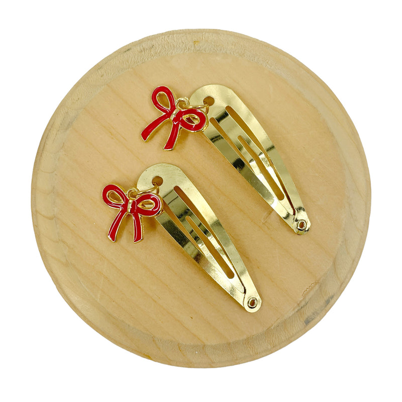 Red Bow Snap Clips- Set of 2