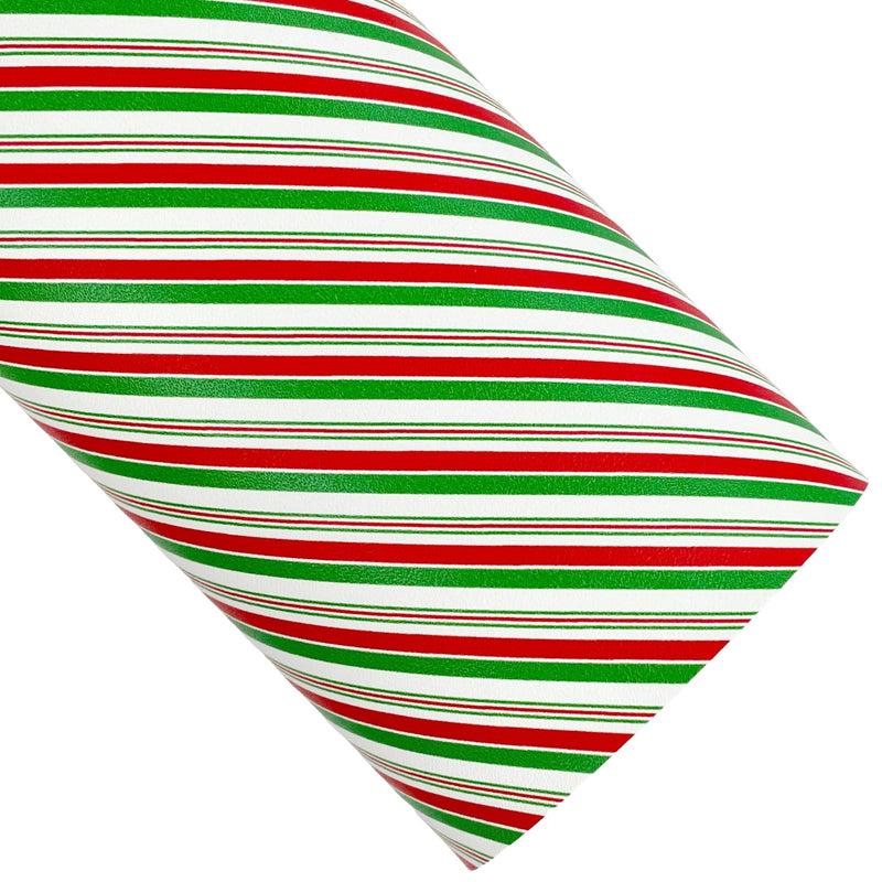 Red and Green Candy Cane Stripes Vegan Leather