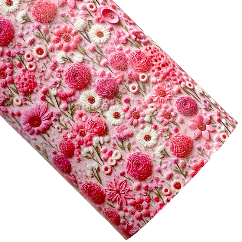 Precious Pink Embroidery Floral Vegan Leather