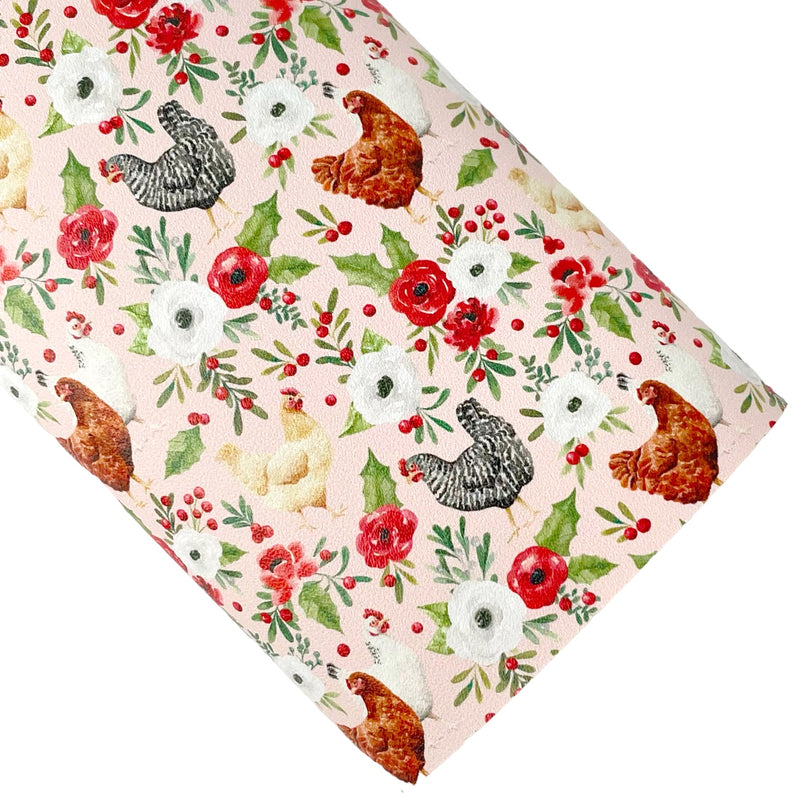Holly and Pine Pink Chicken Floral Vegan Leather