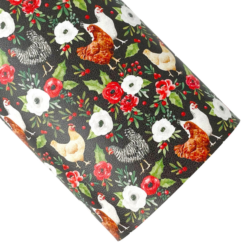 Holly and Pine Black Chicken Floral Vegan Leather