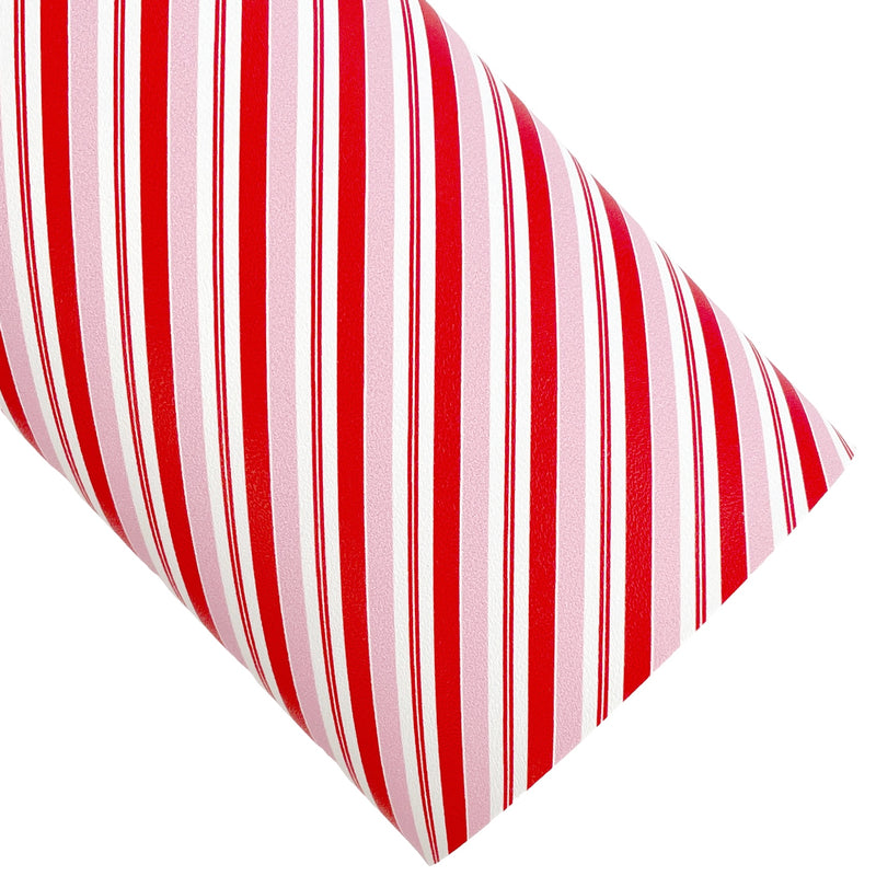 Red and Pink Candy Cane Stripes Vegan Leather