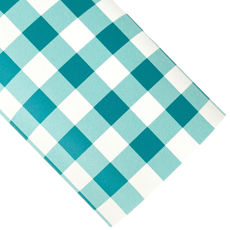 Forest and Frost Teal Blue Cream Classic Plaid Vegan Leather