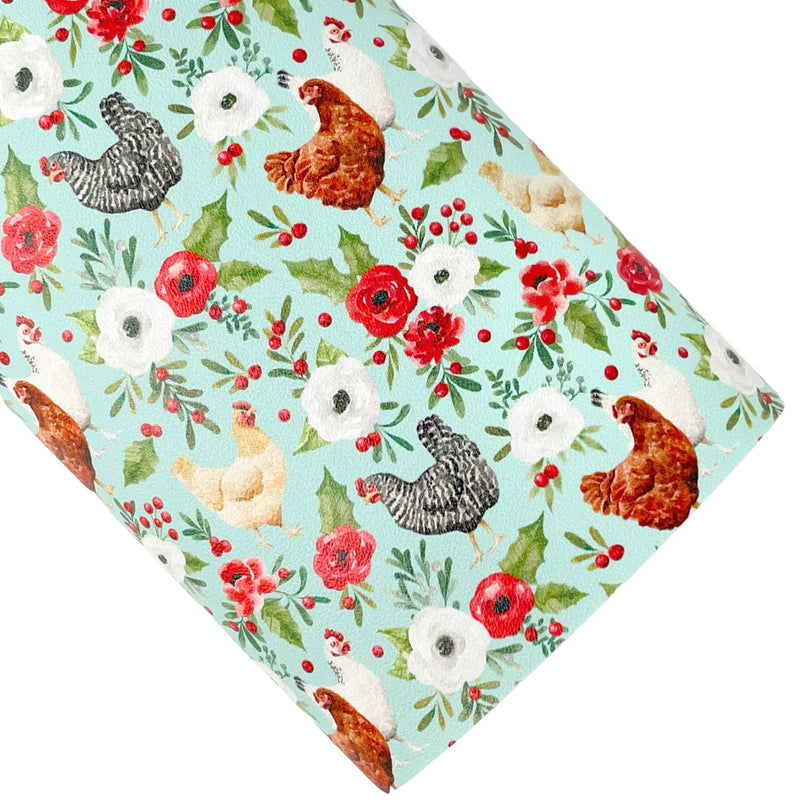 Holly and Pine Blue Chicken Floral Vegan Leather