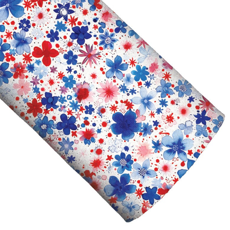 Red White and Blue Floral Burst Vegan Leather