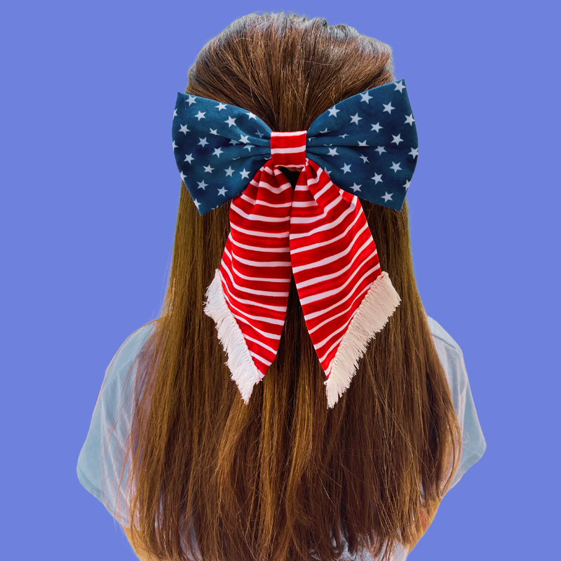 Fringe Americana July Hair Bow Barrette