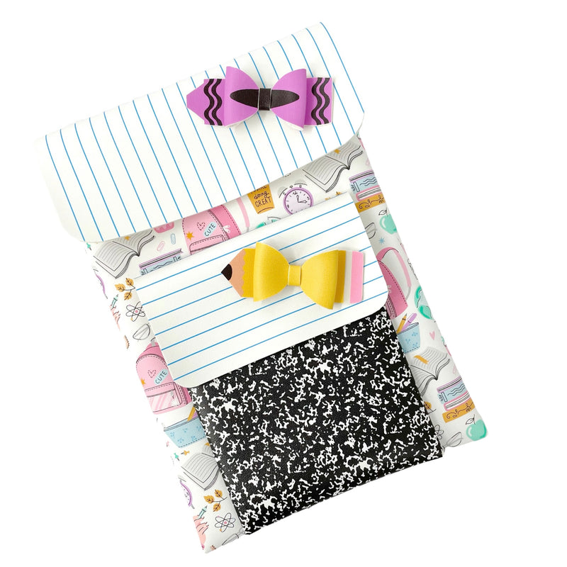 School Supplies Carousel Pouch with Pencil and Crayon Mini Bows Hand Cut Sheet