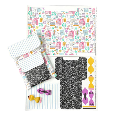 School Supplies Carousel Pouch with Pencil and Crayon Mini Bows Hand Cut Sheet