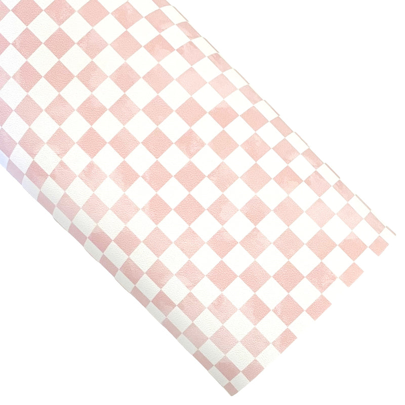 Pink Watercolor Checkers Vegan Leather