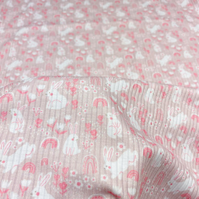 Rabbits & Rainbows Pink - Choose Your Fabric