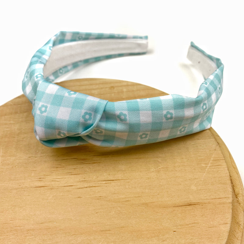 Spring Mint Daisy Gingham Wholesale Knotted Headband