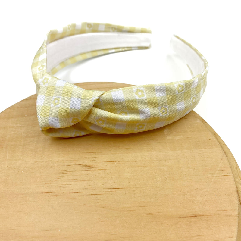 Yellow Daisy Gingham Wholesale Knotted Headband