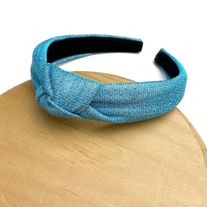 Blue Glittery Swiss Dots Wholesale Knotted Headband