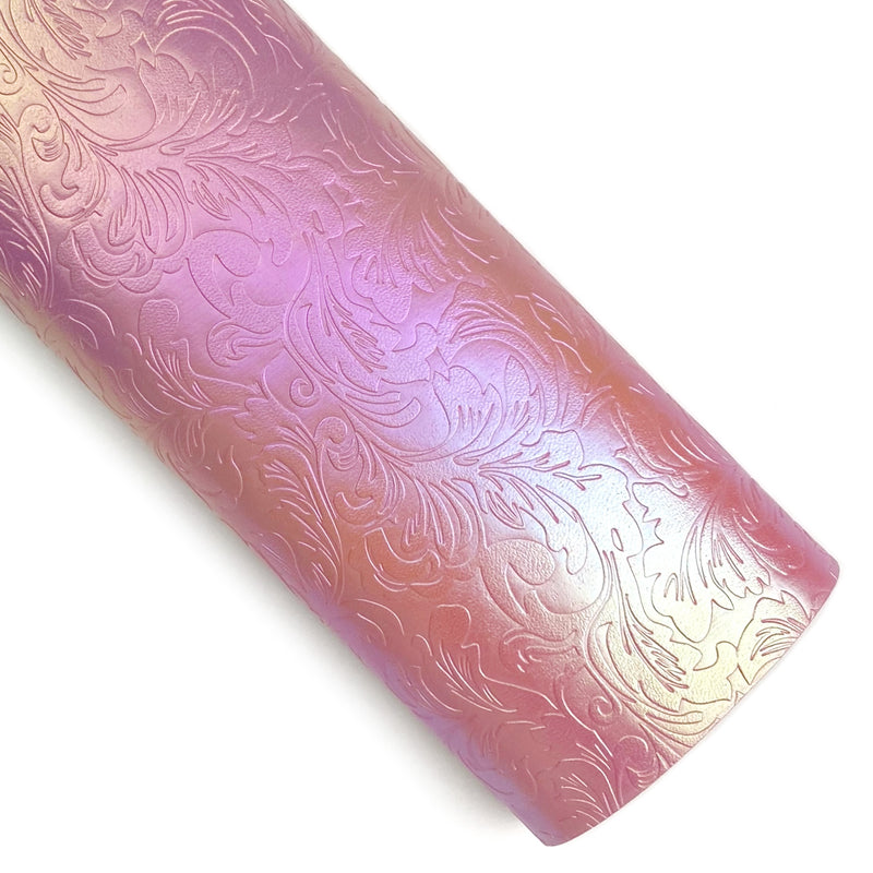 Pink Pearlescent Embossed Floral Vegan Leather