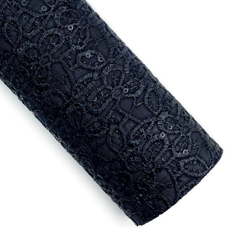 Black Lace Sequined Vegan Leather