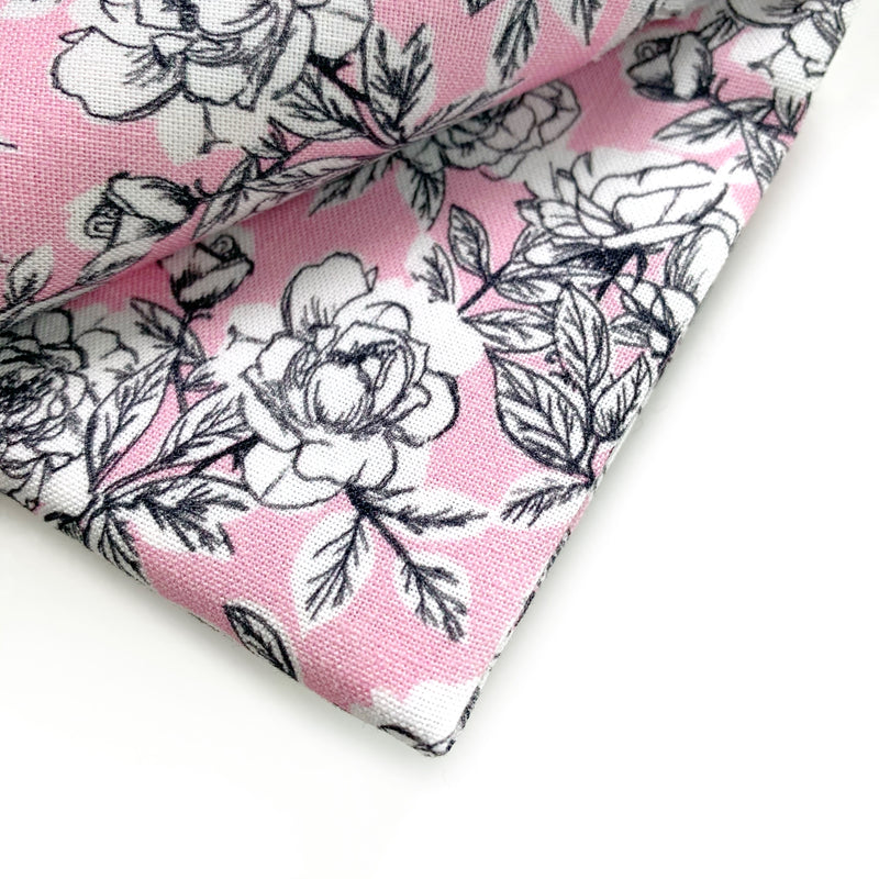 Blush Sketched Floral Cotton Fabric