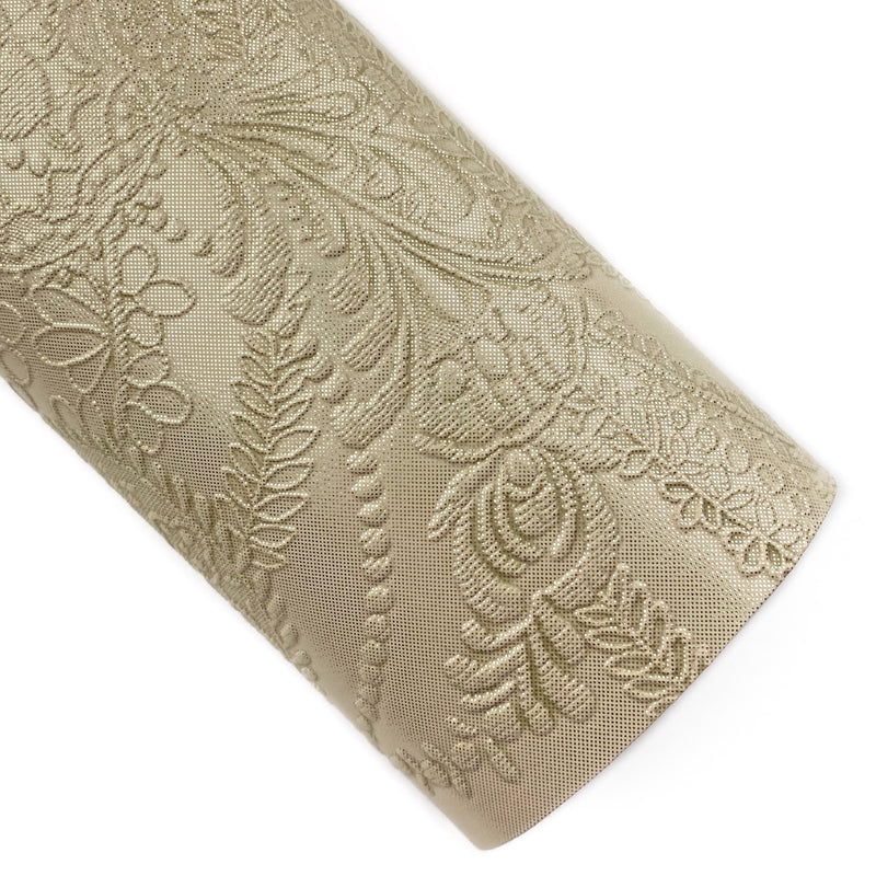 Gold Metallic Applique Lace Embossed Vegan Leather
