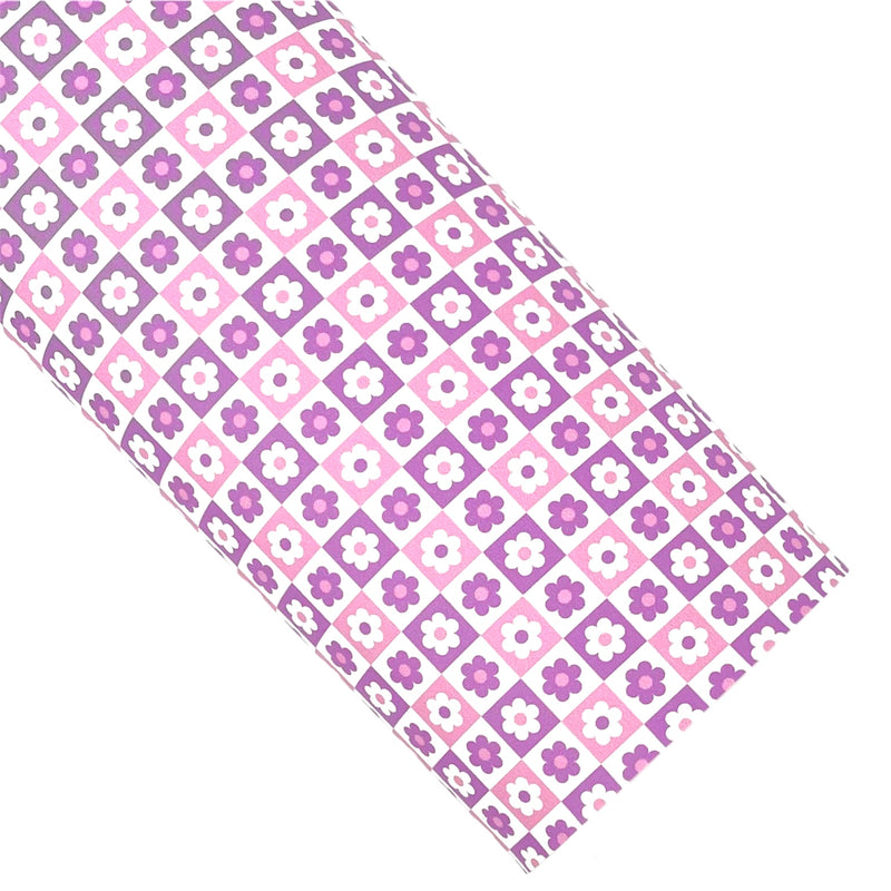 Pink and Purple Flower Check Vegan Leather