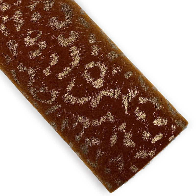 Brown Sugar Metallic Leopard Velvet Vegan Leather